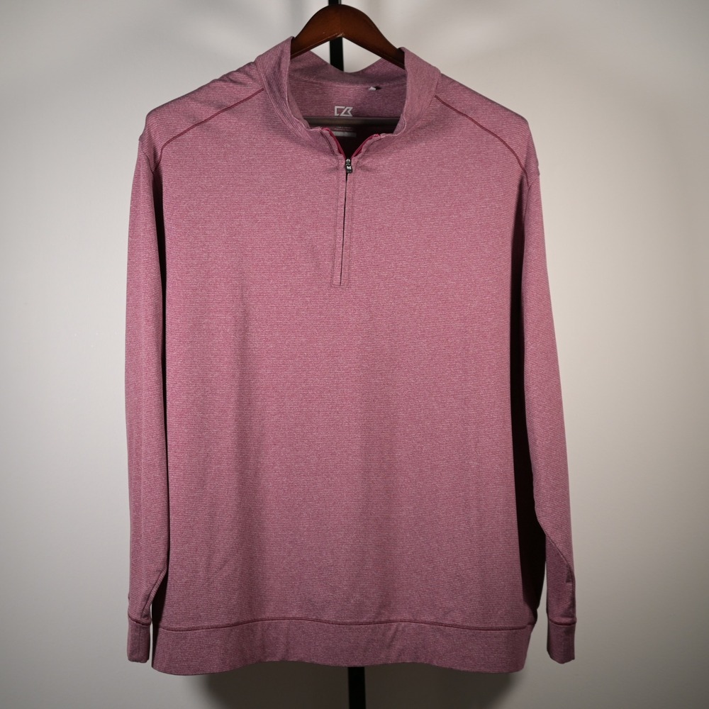 Cutter & Buck Mens 4XB CB DryTec Quarter Zip Pullover Burgundy Heather‎ Golf Top